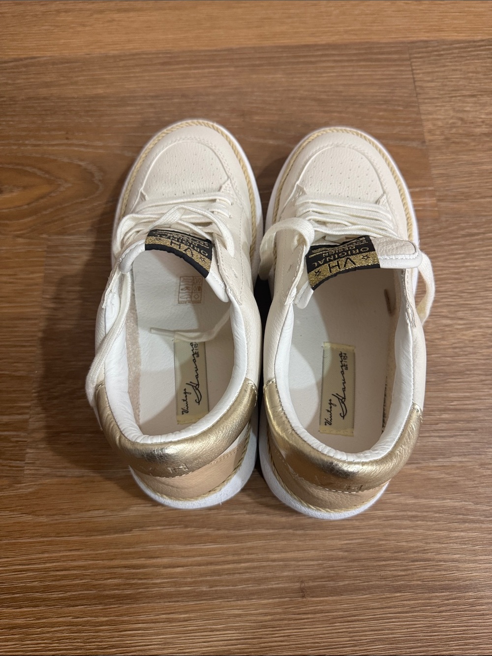 Vintage Havana Cream Sneakers with Metallic Gold Heel